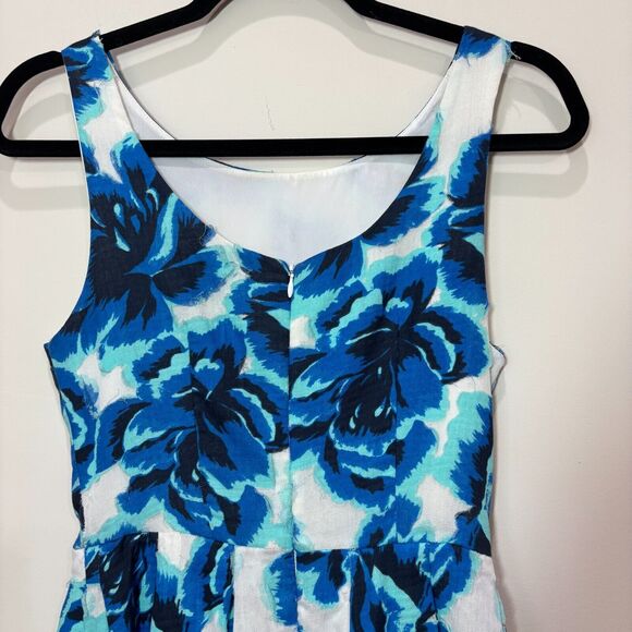 Porridge Anthropologie Blue Roses Floral Dress 2 Pleats Cottage Tea Garden Party - Picture 9 of 15